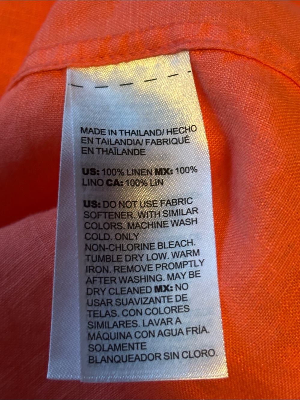 Chico’s Coral Button-Up Linen Shirt with Patterned Placket No Iron.  Size 1.5/M - Picture 11 of 12
